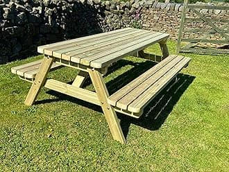 MG Timber Heavy Duty Premium, A-frame Picnic table, Bench. Made From Pressure Treated Swedish Redwood (ROUND CORNERS, 5FT)