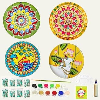 Decordial Lippan Art Materials Diy Kit With Four Designs Premarked Mdf Board (4 Pcs Premarked Art Board, Diwali Decoration For Home Decor,Multicolor