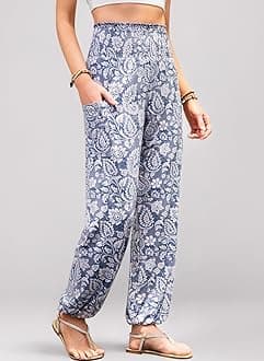 QIANXIZHAN Women's Harem Pants, High Waist Yoga Boho Trousers with Pockets