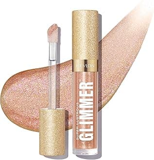 Revlon Super Lustrous Glimmer Gloss – Hydrating & Plumping Lip Gloss with Plant-Based Glitter, 3D Shimmer, 39% Hydration Boost & Oversized Applicator, Happy Hour
