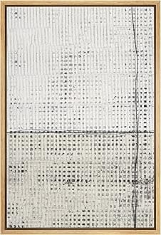 IDEA4WALL Framed Canvas Print Wall Art Grunge White Tan Geometric Grid Pattern Abstract Shapes Illustrations Modern Art Contemporary Relax/Calm for Living Room, Bedroom, Office - 16"x24" Natural