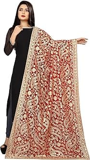 Women's Pure Georgette Embroidered Dupatta- Maroon