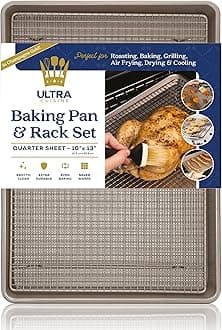 Ultra Cuisine Quarter Baking Sheets with 100% Stainless Steel Rack Set - Includes Premium Aluminum Baking Sheet and Dishwasher Safe Cookie Cooling Racks,Commercial Quality 13"x9"x1"