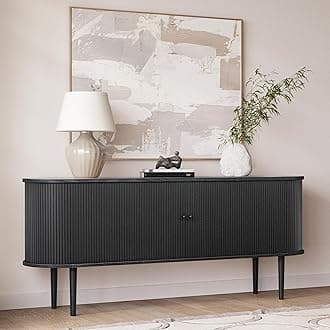 71’’ Black Sideboard Cabinet with Doors and Shelves - Black Cabinet for Living Room, Bedroom, Entryway and Office Credenza. Kitchen Buffet, Modern Media Console Table with Storage (Black Oak)