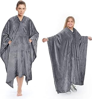 Poncho Blanket Super Soft Comfy Plush Wearable Fleece Blankets Gift for Adult Women Men Kids Throw Wrap Cover Indoors & Outdoors, 55''x 80'' Grey