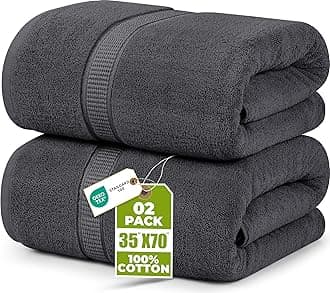 Utopia Towels Jumbo Bath Sheet 2 Piece, 600 GSM, 35 by 70 Inches, 100% Ring Spun Cotton, Absorbent and Quick Dry Extra Large Bath Towel, Grey