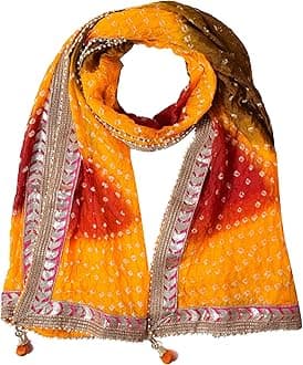 PK HUB Women's Silk Jaipuri Rajasthani Bandhani Bandhej Heavy Dupatta with Gota Work and Latkan