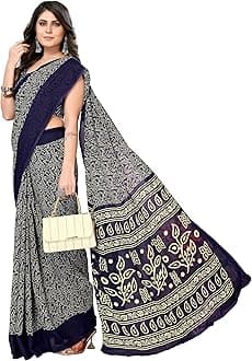 Yashika Women's Trendy Printed Georgette Red Color Saree with Blouse Material