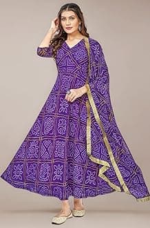 Women's Bandhani Print Anarkali Kurta with Matching Dupatta, Ethnic Indian Wear