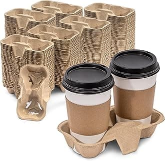 FMP Brands 600 Pack 2 Cup Pulp Fiber Drink Carrier Trays, Biodegradable Cup Holder Carrier for Hot and Cold Drinks, Disposable Drink Carrier for Delivery, Uber Eats, Coffee Shops