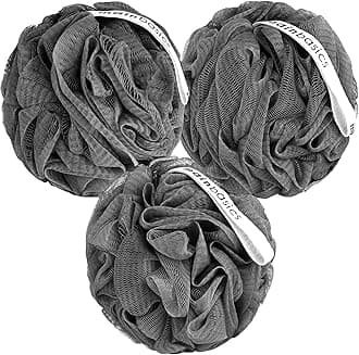 - MainBasics Charcoal Infused Bath Shower Loofah Sponge Pouf Body Wash Scrubber (Set of 3)