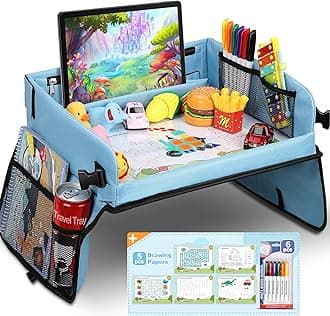 COOLJOY Travel Tray Kids Travel Tray,Kids Travel Essentials,Travel Toys-Play Tray with Transparent Erasable Surface,Lots of Storage Space,Multifunctional Activity Tray,Lap Tray for Kids Boys Girls 3+