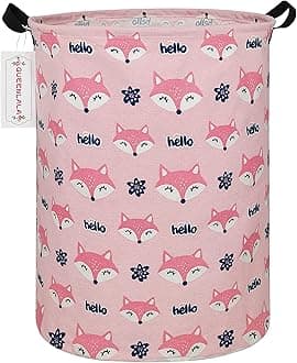QUEENLALA Large Storage Basket,Laundry Hamper (Round-Pink Fox)
