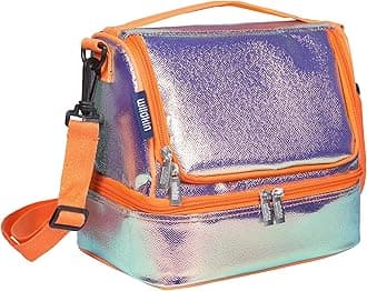Wildkin Two Compartment Insulated Lunch Bag for Kids – School & Travel Ready - Orange Shimmer