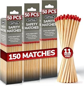 11" Extra Long Safety Matches, Heavy Duty Safety Long Wooden Matches for Indoor & Outdoor Grill, 11" Lengthy Match for Lighting Fireplace, Candles, Firepits, BBQ Grill & Camping - Pack of 3(150 Match)