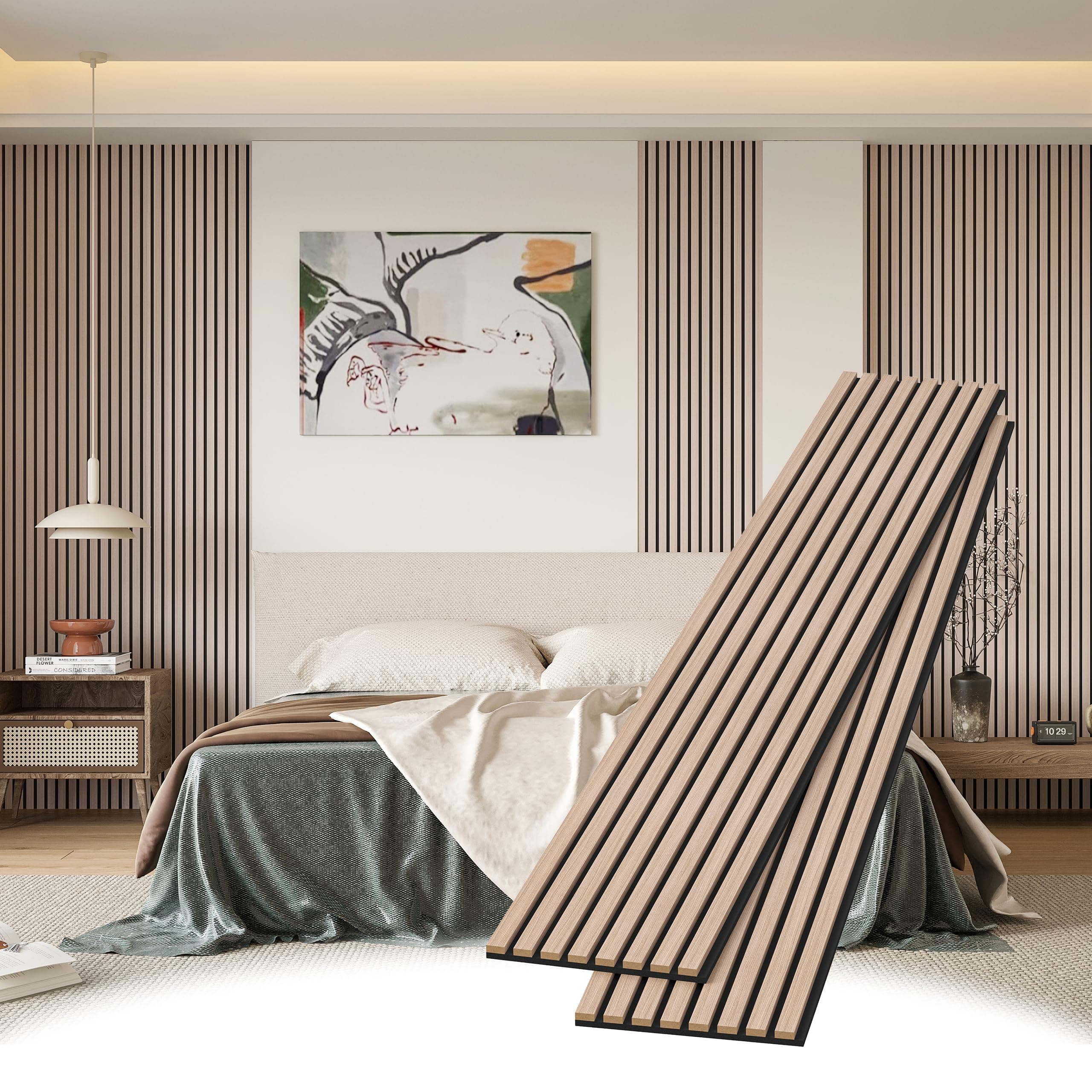 3D木製壁パネルパネル、ナチュラル、8×1フィート×2パック