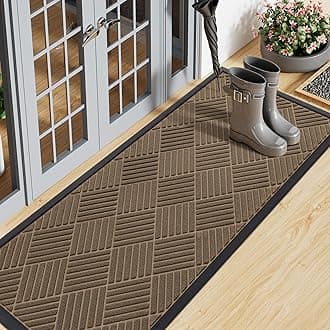 Smiry Front Door Mat Outside Entrance, Heavy Duty Outdoor Indoor Natural Rubber Doormat, Non Slip, Trap Dirt and Moisture, Easy Clean, Low Profile Patio Porch Entryway Mat, 47x17, Brown