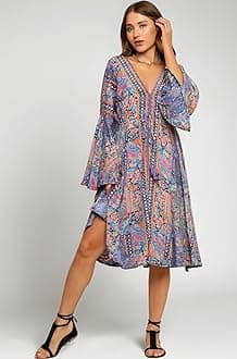 KE KANHA EXPORTS Dress for Woman - Short Dress & Long Dress Latest Stylish Unique Border Design and Tassel Stretchable with Adjustable Drawstring fit and Flare Dress Beach wear