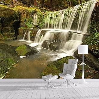 Custom Size Wall Murals，Removable Peel and Stick Self-Adhesive Wall Murals Large Photo Wallpaper,3D Waterfall Lake Forest Natural Scenery for Living Room Bedroom