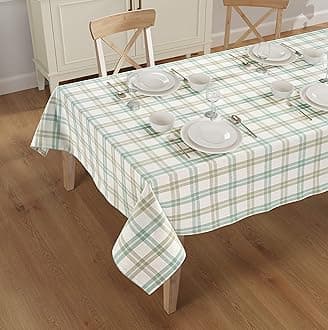 Rectangle Table Cloth - Table Cover - Cotton Mitered Stitched - Checks Table Covers for Kitchen Dining, Wedding, Decorations, & Parties - 60x104 in - Mint Window