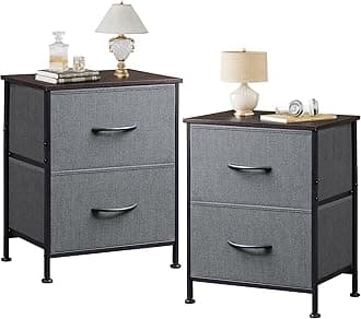 Nightstand Set of 2, 2 Drawer Dresser for Bedroom, Small Dresser with 2 Drawers, Bedside Furniture, Night Stand, End Table with Fabric Bins for Bedroom, Closet, College Dorm, Dark Grey