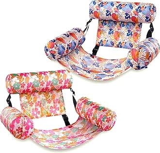 Sloosh 2 Packs Pool Float Hammock Chairs, Flower Pattern Water Floating Chair Floaties, Inflatable Pool Lounge Chair for Pool Party Summer Water Fun