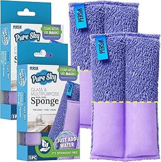 Pure-Sky Ultra Microfiber Cleaning Sponge – 2-in1, Combination for Glass and Multipurpose – JUST ADD Water No Detergents Needed – Use for Windows, Glass, Mirrors, Removing Stains in The Cracks