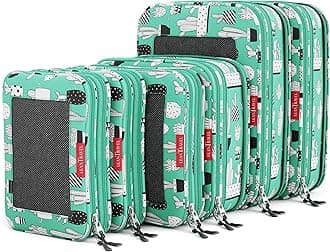 LeanTravel Compression Packing Cubes for Travel, Set of 6, Color Green, Double Zipper,