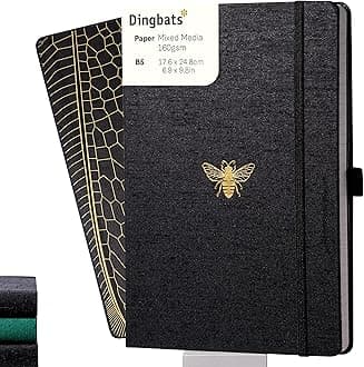Dingbats* Pro Dotted Large B5 Notebook - Black Textile Cover, Thread-Bound Writing Journal - for Work, Travel - Pocket, Elastic Closure, Bookmark