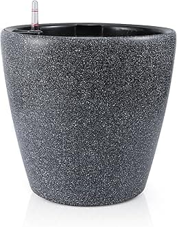 Dexceder 15x14 Self Watering Planter with Wheels Indoor Outdoor, Inner Pot Design, Thickened Large Floor Standing Flower Plant Pot with Water Level Indicator (Stone Matte)