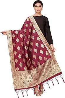 Jaanvi fashion Women's Bandhani Floral Woven Silk Dupatta With Zari Work