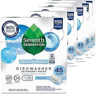 Seventh Generation Dishwasher Detergent Packs Free & Clear Pack of 5 for sparkling dishes Dishwasher tabs 45 count