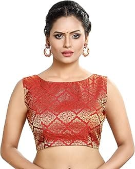 Madhu FashionWomens Banaras Brocade Readymade Stitched Sleeveless Saree Blouse