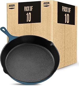 Utopia Kitchen Cast Iron Frying Pan 8 Inch, Cast Iron Chefs Pan, Pre Seasoned Skillet, Safe Grill Cookware for Indoor & Outdoor Use, Teal, Pack of 10