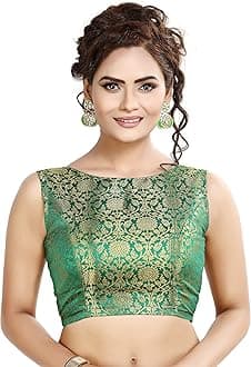 Madhu FashionWomen's Traditional Rich Banaras Brocade Sleeveless Readymade Saree