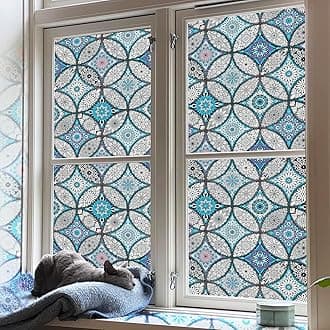 JiffDiff Blue Window Privacy Film Decorative Window Tint Film Stained Glass Window Clings Static Cling Decorative Window Film Sun Blocking Heat Control Window Covering Film for Home