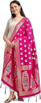 DEVANGI Women's Woven Banarasi Silk Zari Dupatta/Chunni, Width 1 Meter, Length 2.5 Meter