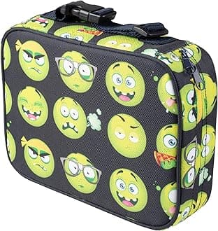 Bentology Lunch Bag and Box Set for Boys - Includes Insulated Sleeve with Handle, Bento Box, 5 Containers and Ice Pack - Emoji