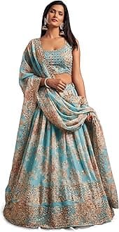 Zeel Clothing Women's Organza Floral White Semi-Stitched Lehenga Choli (7611-Wedding-Floral-Lehenga-Latest, White)