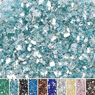 Skyflame 10-Pound Fire Glass for Fireplace Fire Pit and Landscaping, 1/4-Inch Aqua Blue Reflective