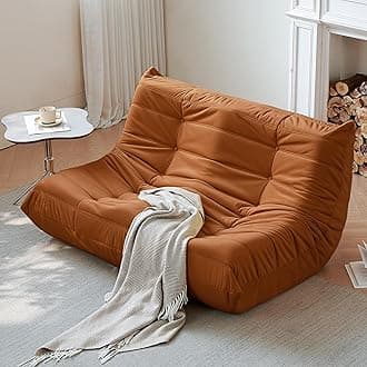 Bean Bag Chair, Loveseat Fireside Chair Bean Bag Sofa for Adults, 2 Seater Bean Bag Chairs for Teens w/High-Resilience Foam, Memory Foam Bean Bag for Living Room, Bedroom, Office (Suede,Burnt Orange)