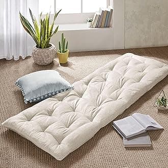 Intelligent Design Edelia Foldable Poly Chenille Light Weight Lounge Floor Pillow Cushion Tufted Seat for Meditation, Game Playing, Yoga, Reading with Travel Wrap, 74x27, Ivory