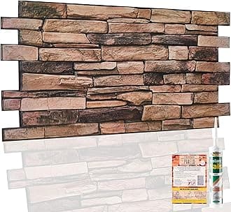 NOVECRAFTO Stone Effect 3D Wall Panels - 12 Sheets Covering 5.53 sqm | 59.52 sqf - Decorative PVC Plastic Cladding Panels - 96 cm x 48 cm | 37.80 x 18.90 in - Beige and Black 3D Brown Stone Effect