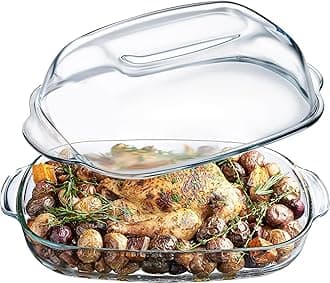 Casserole Dish For Oven, 8 Quart Glass Baking Dish With High Lid Set, Microwave, Oven, and Dishwasher Safe Cookware, Borosilicate Glassware, Large Baking Dish