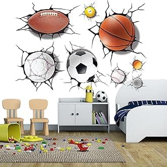 Large Blue Sky 3D Self-adhesive Removable Break Through The Wall Vinyl Wall Sticker/Mural Art Decals Decorator (Rugby Football Decals(2 Sheets of 28"w X 10"h/70x25cm))