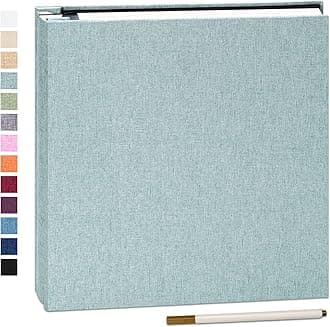 Adhesive Photo Album 28x27cm with 60 Pages Fits 10 x 15 cm Linen Cover Scrapbooking DIY Photo Album with A Metallic Pen Save Baby Growth Wedding Travel Turquoise