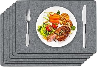 DOLOPL Placemats Set of 6, Dusty Blue Faux Leather Heat Resistant Place Mats for Dining Table, Waterproof Oilproof Wipeable Washable Table Mats, Easy to Clean Anti-Slip Tablemats for Kitchen, Party