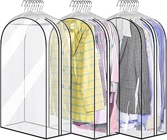 MISSLO 3 Packs Clear Garment Bags for Hanging Clothes 10 Inch Wardrobe Storage Suit Cover Clothes Storage Bag for Shirts Coats