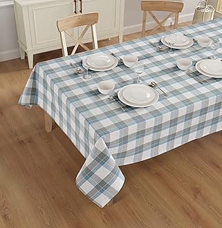 Rectangle Table Cloth - Table Cover - Cotton Mitered Stitched - Checks Table Covers for Kitchen Dining, Wedding, Decorations, & Parties - 60x104 in - Blue Tartan