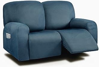 ULTICOR Reclining Loveseat Slipcover, 48" - 65" L, 6-Piece Yarn Dyed Sofa Covers, 2 Seat Recliner Cover, Thick, Soft, Washable (Navy)